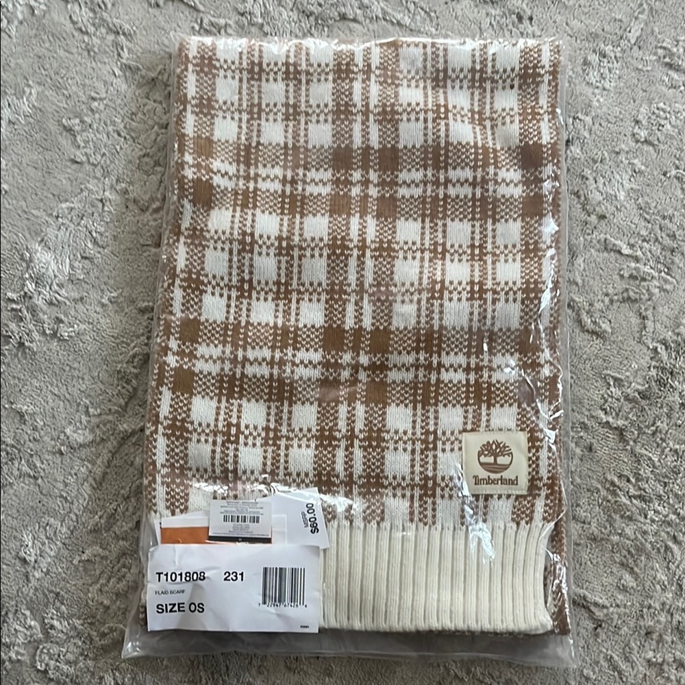 Timberland Tan and White Checkered Scarf